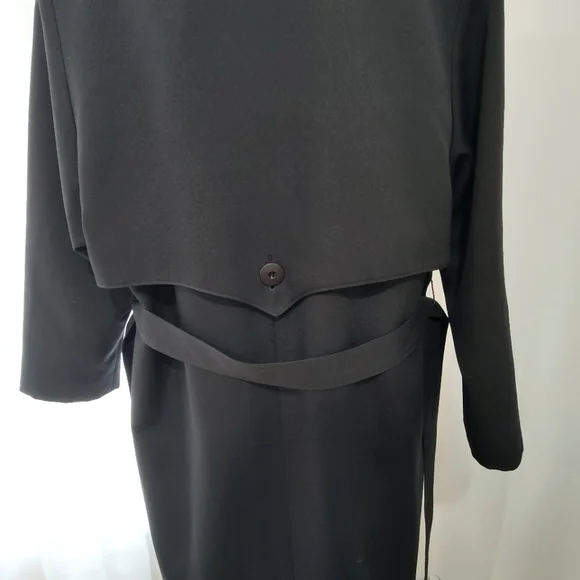 Vintage Black Tie Waist Trench Size Small/Medium - Picture 6 of 8